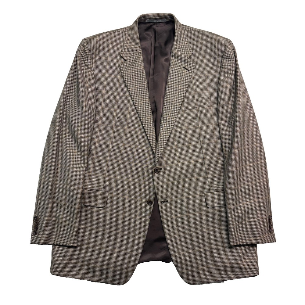 Hickey Freeman 48L Beige Houndstooth Windowpane Madison Blazer Jacket Sport Coat